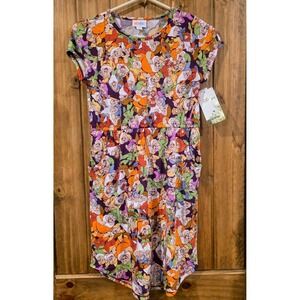 NWT Lula Roe Mae Shift Dress Size 12 Multicolor Disney Seven Dwarfs Knee Length